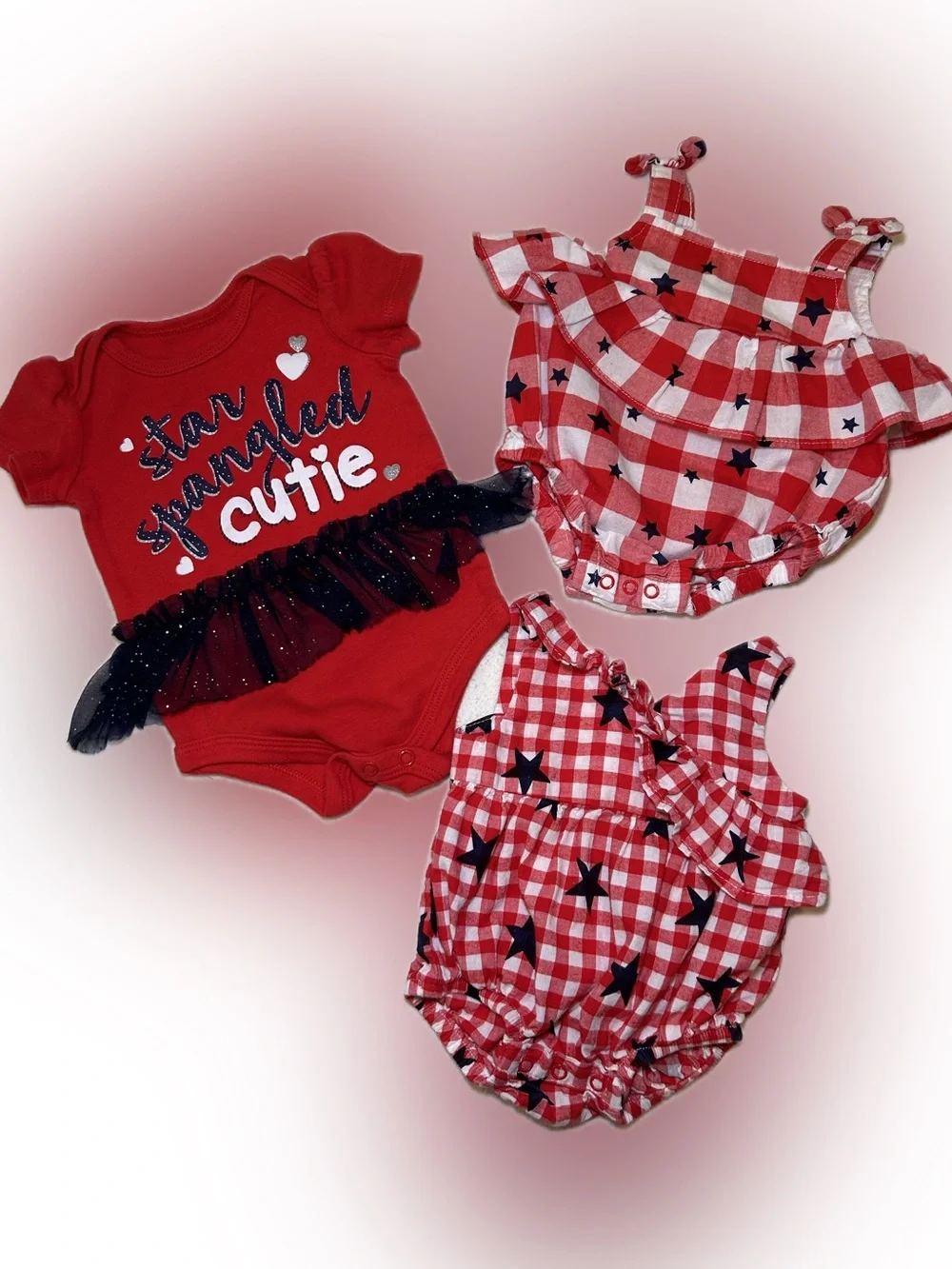 Red Star-Print Baby Romper Set for Girls Newborn and 0-3 Months